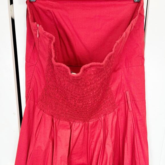 Ashley Stewart Red Strapless Smocked Back Pleated Tube A-Line Dress Size 16 - Picture 3 of 10